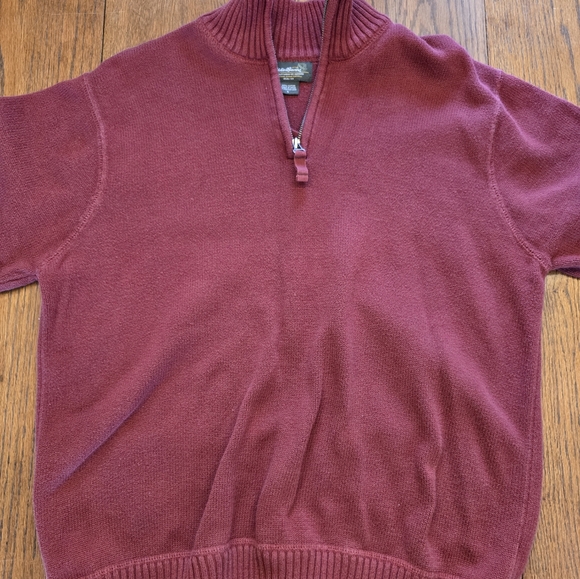 Eddie Bauer Burgundy Quarter Zip Cotton Sweater Pullover Large - Picture 2 of 8